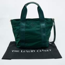 Pre Owned Tory Burch Green Nylon and Patent Leather Quinn Tote