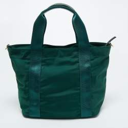Pre Owned Tory Burch Green Nylon and Patent Leather Quinn Tote