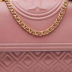 Pre Owned Tory Burch Rose Pink Leather Fleming Shoulder Bag