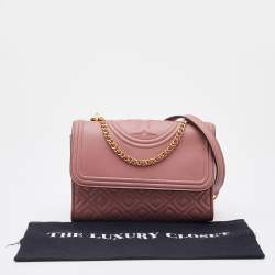 Pre Owned Tory Burch Rose Pink Leather Fleming Shoulder Bag