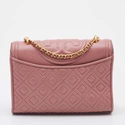 Pre Owned Tory Burch Rose Pink Leather Fleming Shoulder Bag