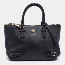 Pre Owned Tory Burch Black Leather Small Robinson Tote