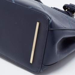 Pre Owned Tory Burch Navy Blue Quilt Stitched Leather Robinson Tote