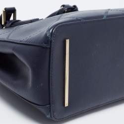 Pre Owned Tory Burch Navy Blue Quilt Stitched Leather Robinson Tote