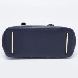 Pre Owned Tory Burch Navy Blue Quilt Stitched Leather Robinson Tote