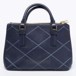Pre Owned Tory Burch Navy Blue Quilt Stitched Leather Robinson Tote