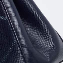 Pre Owned Tory Burch Navy Blue Quilt Stitched Leather Robinson Tote