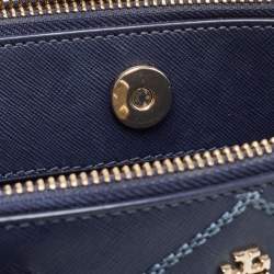 Pre Owned Tory Burch Navy Blue Quilt Stitched Leather Robinson Tote
