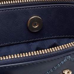 Pre Owned Tory Burch Navy Blue Quilt Stitched Leather Robinson Tote