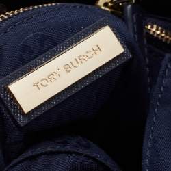 Pre Owned Tory Burch Navy Blue Quilt Stitched Leather Robinson Tote