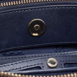 Pre Owned Tory Burch Navy Blue Quilt Stitched Leather Robinson Tote