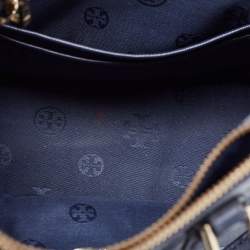 Pre Owned Tory Burch Navy Blue Quilt Stitched Leather Robinson Tote