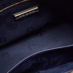 Pre Owned Tory Burch Navy Blue Quilt Stitched Leather Robinson Tote