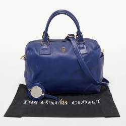 Tory Burch Blue Leather Robinson Middy Satchel