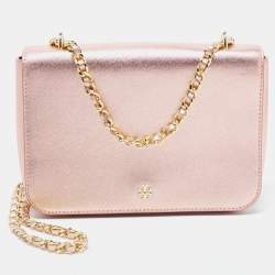 Pre Owned Tory Burch Metallic Leather Robinson Flap Shoulder Bag