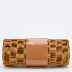 Pre Owned Tory Burch Tan/Beige Woven Rattan and Patent Leather Clutch