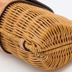Pre Owned Tory Burch Tan/Beige Woven Rattan and Patent Leather Clutch