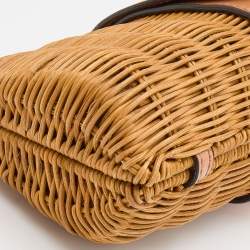 Pre Owned Tory Burch Tan/Beige Woven Rattan and Patent Leather Clutch