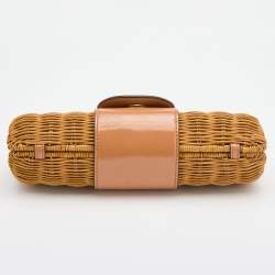 Pre Owned Tory Burch Tan/Beige Woven Rattan and Patent Leather Clutch
