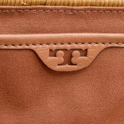 Pre Owned Tory Burch Tan/Beige Woven Rattan and Patent Leather Clutch