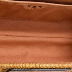 Pre Owned Tory Burch Tan/Beige Woven Rattan and Patent Leather Clutch