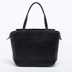 Pre Owned Tory Burch Black Textured Leather Ivy Side Zip Tote