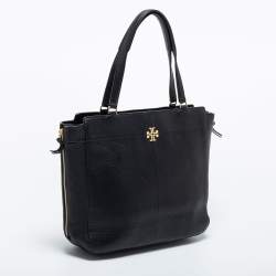 Pre Owned Tory Burch Black Textured Leather Ivy Side Zip Tote