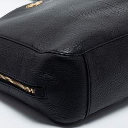 Pre Owned Tory Burch Black Textured Leather Ivy Side Zip Tote