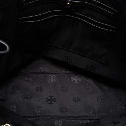 Pre Owned Tory Burch Black Textured Leather Ivy Side Zip Tote