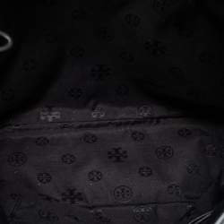 Pre Owned Tory Burch Black Textured Leather Ivy Side Zip Tote