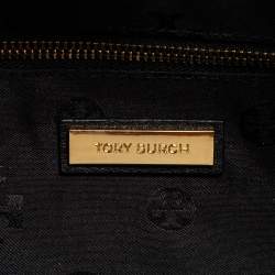 Pre Owned Tory Burch Black Textured Leather Ivy Side Zip Tote