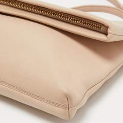 Pre Owned Tory Burch Cream Leather Thea Fold Over Crossbody Bag