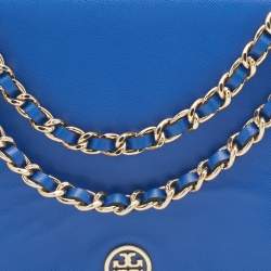 Pre Owned Tory Burch Blue Leather Robinson Shoulder Bag