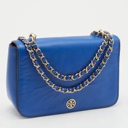 Pre Owned Tory Burch Blue Leather Robinson Shoulder Bag