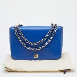 Pre Owned Tory Burch Blue Leather Robinson Shoulder Bag
