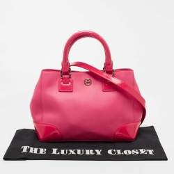 Pre Owned Tory Burch Pink Patent and Leather Zip Tote
