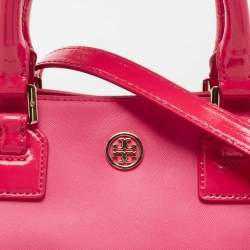 Pre Owned Tory Burch Pink Patent and Leather Zip Tote