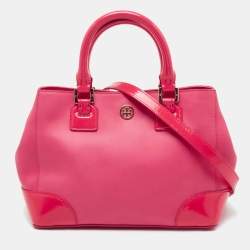 Pre Owned Tory Burch Pink Patent and Leather Zip Tote