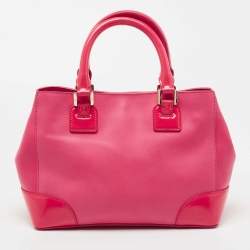 Pre Owned Tory Burch Pink Patent and Leather Zip Tote