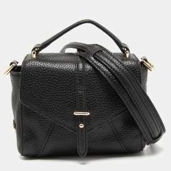 Pre Owned Tory Burch Black Leather Mini 797 Top Handle Bag