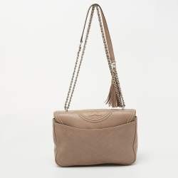Pre Owned Tory Burch Beige Leather Fleming Shoulder Bag
