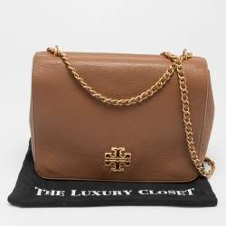 Pre Owned Tory Burch Brown Leather Britten Flap Crossbody Bag