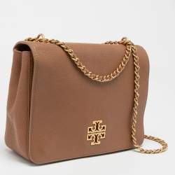Pre Owned Tory Burch Brown Leather Britten Flap Crossbody Bag