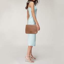 Pre Owned Tory Burch Brown Leather Britten Flap Crossbody Bag
