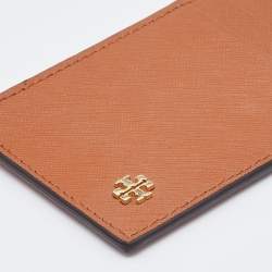 Pre Owned Tory Burch Brown Saffiano Leather Miller Top Zip Card Case