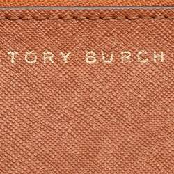Pre Owned Tory Burch Brown Saffiano Leather Miller Top Zip Card Case