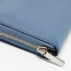 Pre Owned Tory Burch Blue Leather Robinson Zip Around Wallet