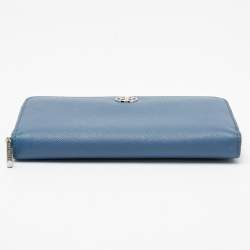Pre Owned Tory Burch Blue Leather Robinson Zip Around Wallet