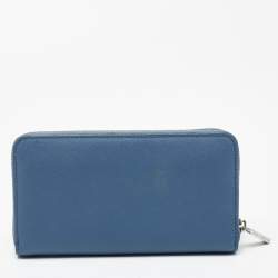 Pre Owned Tory Burch Blue Leather Robinson Zip Around Wallet