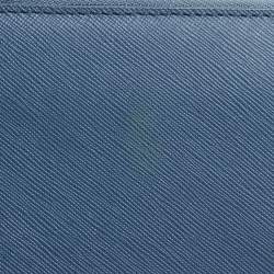 Pre Owned Tory Burch Blue Leather Robinson Zip Around Wallet